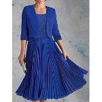 Blaue Bestickte 3/4-ärmelige Midi Chiffonkleider mit Rüschen aus Chiffon für Damen Größe 3 XL für Hochzeitsgäste 