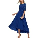 Reduzierte Royalblaue Elegante Halblangärmelige Lange Abendkleider aus Chiffon Handwäsche für Damen Größe L 