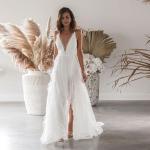Weiße Sexy Ärmellose Maxi V-Ausschnitt Lange Abendkleider aus Polyester für Damen Größe XXL Große Größen für die Braut für den für den Sommer 