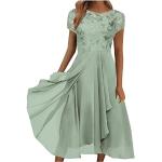 Pastellgrüne Blumenmuster Elegante Kurzärmelige V-Ausschnitt Lange Abendkleider mit Volants aus Chiffon für Damen Größe XXL für die Braut für den für den Herbst 