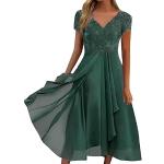 Grüne Bestickte Vintage Kurzärmelige V-Ausschnitt Lange Abendkleider mit Meer-Motiv aus Chiffon für Damen Größe S für den für den Sommer 