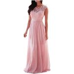 Pinke Unifarbene Casual Langärmelige V-Ausschnitt Lange Abendkleider mit Glitzer aus Chiffon für Damen Größe 3 XL Große Größen für den für den Sommer 