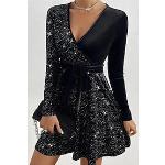 Schwarze Unifarbene Kurzärmelige Mini V-Ausschnitt Kurze Cocktailkleider mit Pailletten Handwäsche für Damen für Partys für den für den Winter 