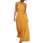 Gelbe Sexy Ärmellose Maxi Neckholderkleider mit Meer-Motiv für Damen Größe M für Partys für den für den Sommer 