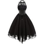 Schwarze Gothic Ärmellose Neckholderkleider aus Chiffon für Damen Größe XXL zum Oktoberfest 