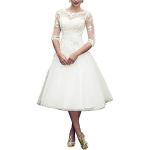 Elfenbeinfarbene Bestickte Vintage Langärmelige Standesamtkleider durchsichtig aus Spitze für Damen Größe M für die Braut 