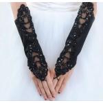 Schwarze Blumenmuster Vintage Fingerlose Handschuhe & Halbfinger-Handschuhe mit Perlen aus Spitze für Damen 