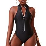Schwarze Sexy Damenschwimmanzüge & Damensportbadeanzüge mit Reißverschluss mit Racerback Größe S 1-teilig für den für den Sommer 