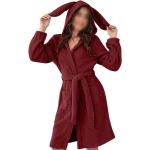 Dunkelrote Unifarbene Langärmelige Maxi Bademäntel mit Kapuze aus Fleece mit Kapuze für Damen Größe XL für den für den Sommer 