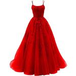 Rote Maxi Lange Abendkleider aus Tüll für Damen Größe M zum Abschlussball für den für den Winter 