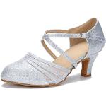Silberne Salsa Schuhe mit Schnalle aus Veloursleder atmungsaktiv für Damen Größe 39,5 mit Absatzhöhe 5cm bis 7cm 