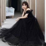 Schwarze Ärmellose Maxi Schulterfreie Lange Abendkleider aus Polyester für Damen Größe 5 XL für Zeremonien 