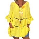 Gelbe Tunika-Blusen mit Rüschen aus Leinen für Damen Größe 3 XL Große Größen 
