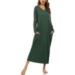 Dunkelgrüne Elegante Langärmelige Damennachthemden aus Baumwolle Größe L für den für den Winter 