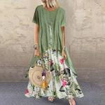 Grüne Blumenmuster Casual Kurzärmelige Mini Kurze Abendkleider für Damen Größe 3 XL für Partys für den für den Frühling 