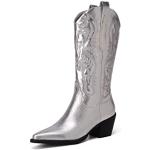 Silberne Bestickte Spitze Cowboy-Boots & Cowboystiefeletten aus Leder rutschfest für Damen Größe 36,5 