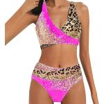 Pinke Vintage Bandeau Bikinitops mit Katzenmotiv gepolstert für Damen Größe L Große Größen 2-teilig für den für den Sommer 