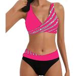 Pinke Vintage Neckholder-Bikinis mit Glitzer mit Bügel für Damen Größe S Große Größen 2-teilig 