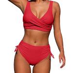 Rote Sportliche Push Up Bikinis mit Landschafts-Motiv durchsichtig in 75F für Damen Größe XL Große Größen 2-teilig für den für den Sommer 