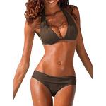Braune Sexy Neckholder-Bikinis durchsichtig aus Nylon gepolstert für Damen Größe M 2-teilig 