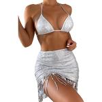Silberne Push Up Bikinis mit Fransen für Damen Größe M 3-teilig 