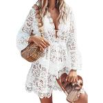 Weiße Sexy Mini V-Ausschnitt Minikleider & kurze Kleider aus Spitze für Damen Größe XL für den für den Sommer 