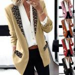 Khakifarbene Leo-Look Streetwear Baumwollblazer mit Leopard-Motiv aus Baumwolle Handwäsche für Damen Größe 3 XL 