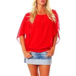 Rote Oversize Kurzärmelige Malito Tunika-Blusen für Damen Größe XS 