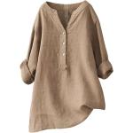 Khakifarbene Gepunktete Casual Langärmelige V-Ausschnitt Tunika-Blusen mit Knopf aus Polyester für Damen Größe M für Partys für den für den Herbst 
