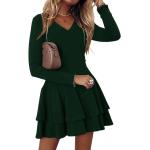 Armeegrüne Unifarbene Elegante Langärmelige Mini Minikleider & kurze Kleider aus Polyester für Damen Größe S für Partys für den für den Herbst 