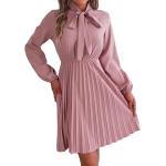 Burgundfarbene Casual Langärmelige Mini Plisseekleider mit Rüschen aus Polyester für Damen Größe M zum Abschlussball 