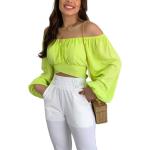 Hellgrüne Unifarbene Boho Langärmelige Schulterfreie T-Shirts mit Puffärmeln für Damen Übergrößen für den für den Sommer 