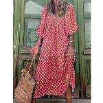 Casual Langärmelige Maxi V-Ausschnitt Sommerkleider mit Rüschen für Damen 