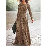 Braune Casual Langärmelige Maxi Sommerkleider aus Baumwollmischung Handwäsche für Damen für den für den Sommer 