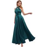 Reduzierte Dunkelgrüne Elegante Ärmellose Maxi Lange Abendkleider aus Satin für Damen Größe L 