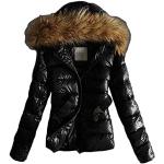 Schwarze Gesteppte Maxi Kurzjacken & Cropped-Jackets aus Kunstfell mit Kapuze für Damen für Partys für den für den Winter 