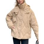 Khakifarbene Maxi Stehkragen Daunenmäntel lang aus Polyester mit Kapuze für Damen Größe S für den für den Winter 