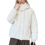 Khakifarbene Maxi Stehkragen Daunenmäntel lang aus Polyester mit Kapuze für Damen Größe S für den für den Winter 
