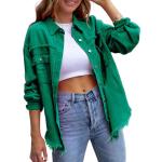 Grüne Business Langärmelige Jeansblusen mit Knopf aus Denim für Damen Größe M für Partys für den für den Herbst 