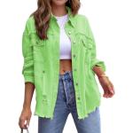 Hellgrüne Business Langärmelige Damenjeanshemden mit Knopf aus Denim Übergrößen für Partys für den für den Herbst 