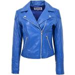 Blaue Gesteppte House of Leather Biker-Lederjacken mit Reißverschluss aus Leder für Damen Größe S 
