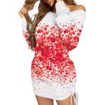 Rote Langärmelige Mini Wickelkleider aus Kunstfaser für Damen Größe XXL für Partys für den für den Herbst 