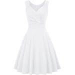 Weiße Unifarbene Casual Ärmellose Mini V-Ausschnitt Kurze Abendkleider aus Polyester für Damen Größe M für Partys für den für den Sommer 