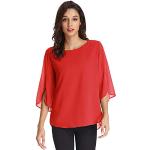 Rote Casual 3/4-ärmelige Grace Karin Rundhals-Ausschnitt T-Shirts mit Rüschen aus Chiffon für Damen Größe XXL 