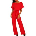 Rote Elegante Kurzärmelige Lange Overalls mit Rüschen für Damen Größe S für den für den Sommer 