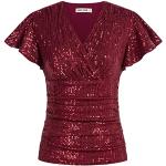 Rote Elegante Kurzärmelige Grace Karin V-Ausschnitt T-Shirts mit Rüschen für Damen Größe XL 