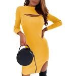 Gelbe Elegante Langärmelige Minetom Mini V-Ausschnitt Kurze Abendkleider Handwäsche für Damen Größe S für Partys für den für den Winter 