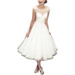 Elfenbeinfarbene Vintage Mini Kurze Brautkleider aus Spitze für Damen Größe XL Große Größen 