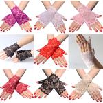 Bordeauxrote Blumenmuster Fingerlose Handschuhe & Halbfinger-Handschuhe aus Mesh für Damen für die Braut 