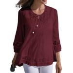 Bordeauxrote Gepunktete Casual Langärmelige Tunika-Blusen aus Baumwolle für Damen Übergrößen für Partys für den für den Herbst 